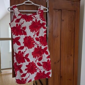 Floral Red and White Sleeveless Dress